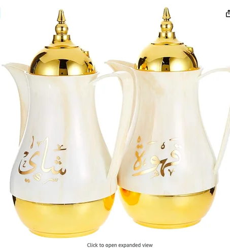 طقم شاي رخامي وقهوة من رويال فورد مكون من قطعتين سعة 1 لتر مع بطانة زجاجية وردية مزدوجة الجدار وإبريق قهوة معزول وإبريق حراري مانع للتسرب والاحتفاظ بالحرارة والبرودة باللون الأبيض RF9412
