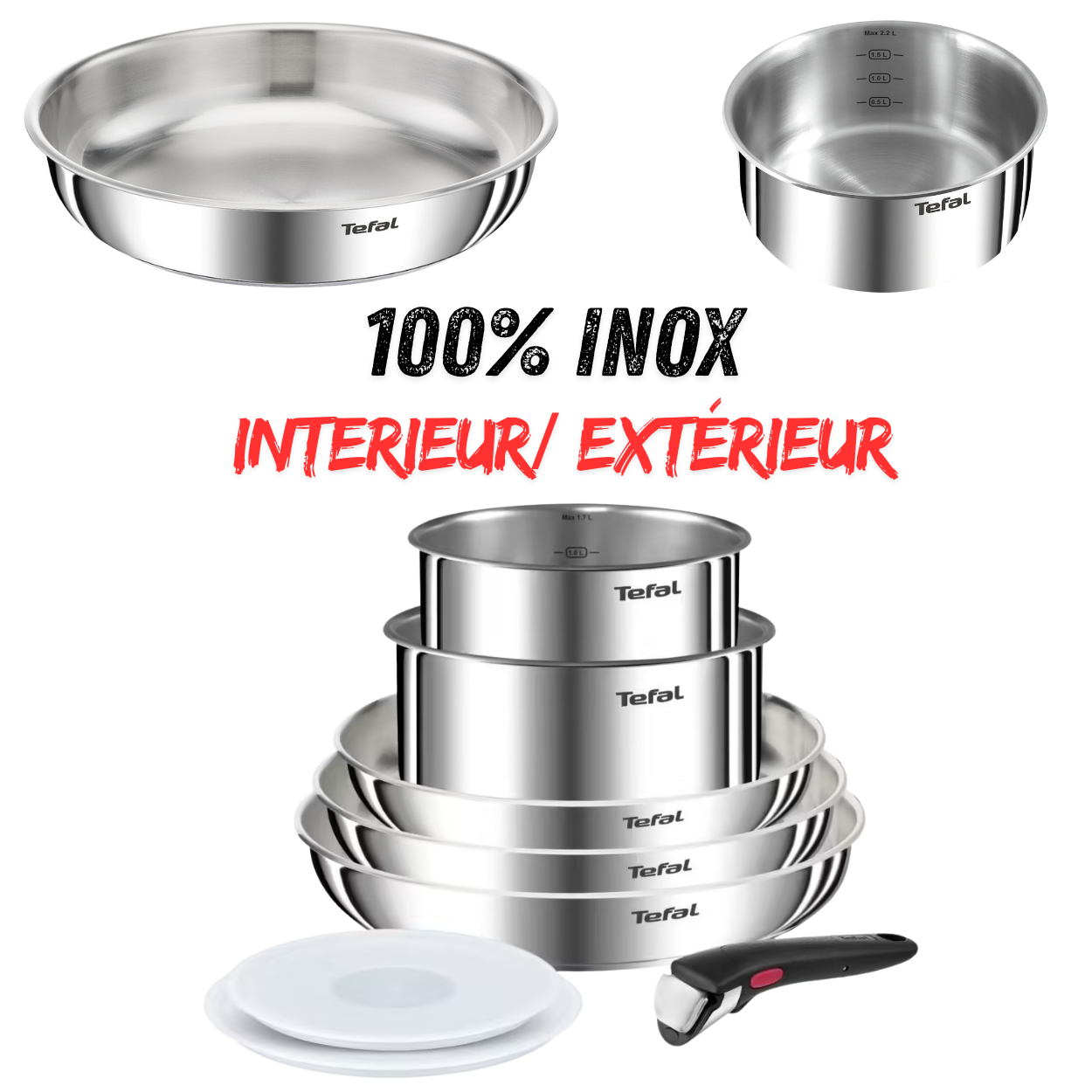Batterie de cuisine TEFAL Ingenio 8 pièces  " 100 % INOX, intérieur et  extérieur"