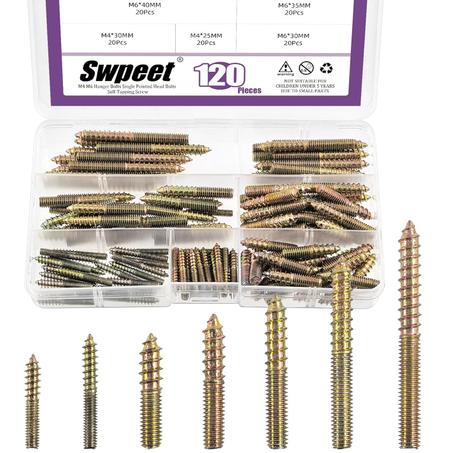 Swpeet Kit surtido de 120 pernos de suspensión de zinc de 7 tamaños, tornillos de doble cabeza, pernos de suspensión de tornillo autorroscantes, pernos