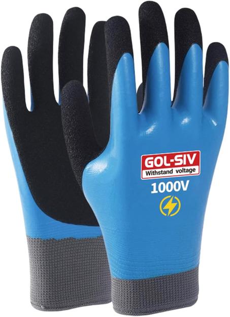 GOL-SIV Guantes de electricista de 1000 V de alto voltaje, guantes eléctricos con doble aislamiento para hombres, guantes de trabajo de seguridad de goma