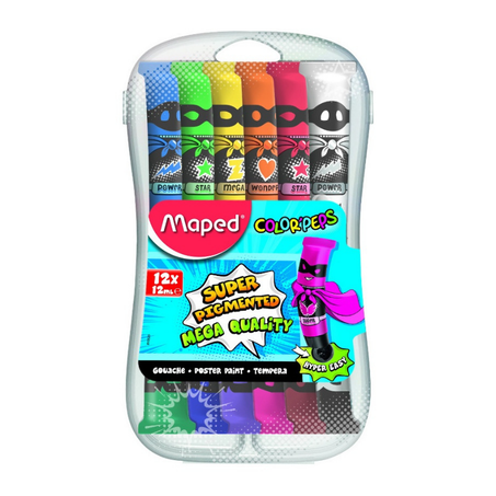 Maped M810520 - Gouache Colours Color'Peps in Plastic Box, Multiple Colours, 12 x 12 ml