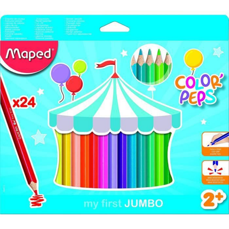 Maped Color'Peps Craies de Coloriage pour Enfant, Forme Triangulaire,  – Boîte de 24 Crayons Jumbo Assortis