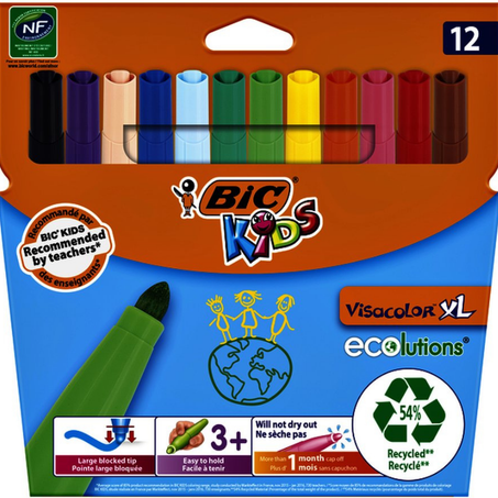 Pochette de 12 feutres BIC Kids Visacolor XL Ecolutions