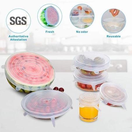 Ensemble de 6 couvercles - En silicone - Pour aliments