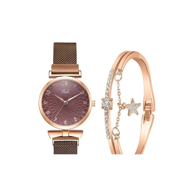 ساعة نسائية أنيقة بعقارب وميناء كوارتز وردي – تصميم عصري