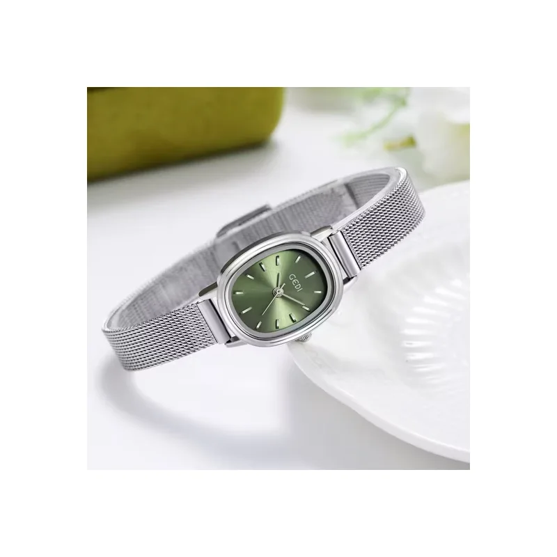 ساعة نسائية من الفولاذ المقاوم للصدأ بتصميم بيضاوي بسيط وفاخر