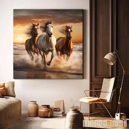 3 HORSES RUNNING ON THE BEACH