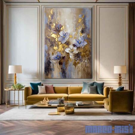 BLUE FLOWERS WITH GOLDEN LEAVES