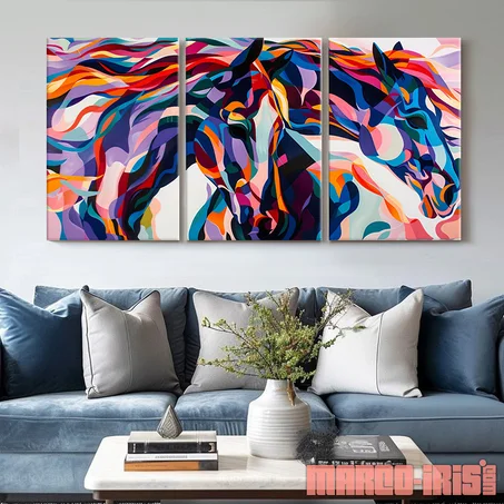 TRIO OF COLORFUL 2 HORSES