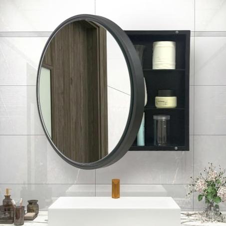 مرآة دائرية أنيقة مع خزانة في نفس الوقت لون أسود