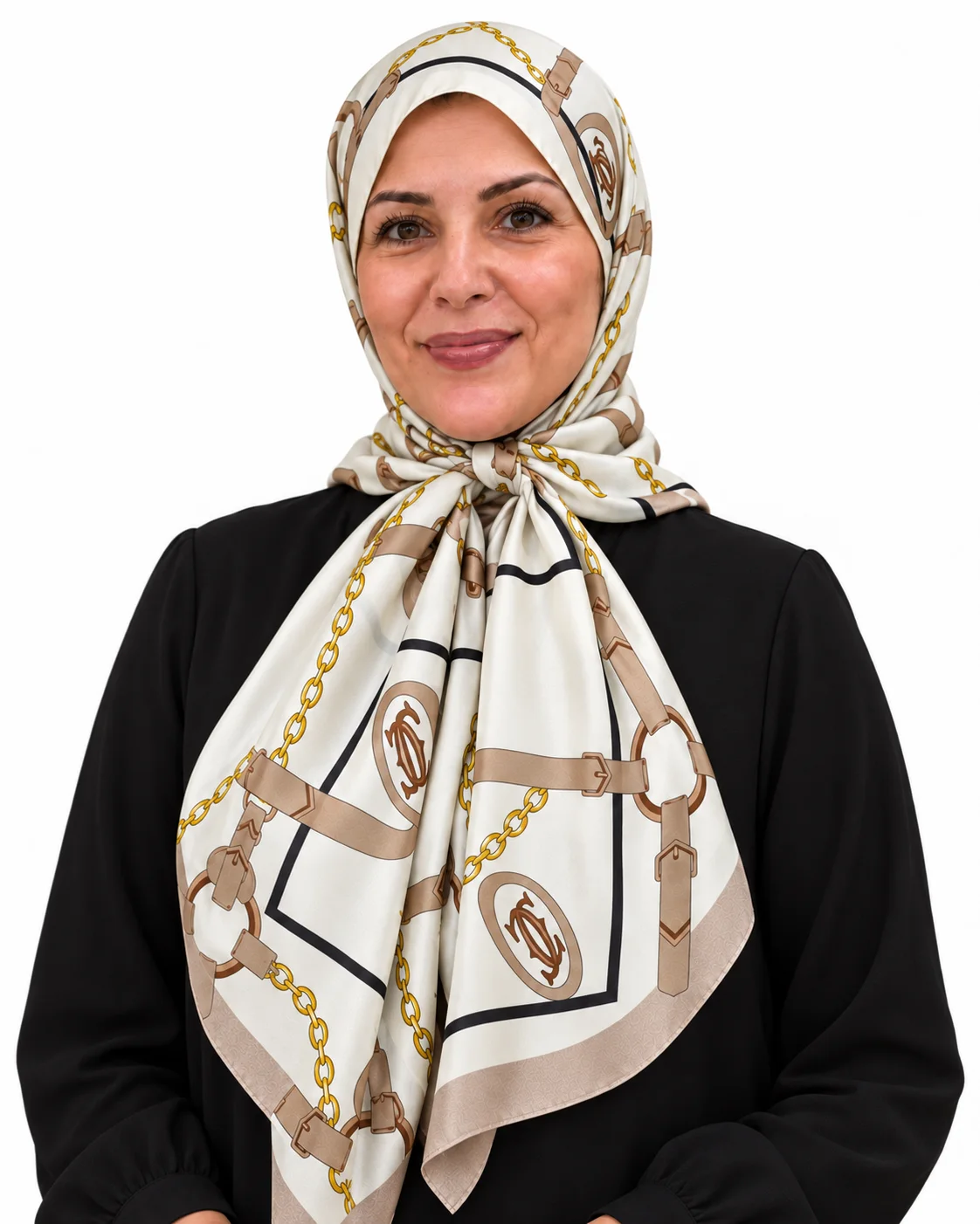 Foulard Élégance Ivoire, taupe & doré