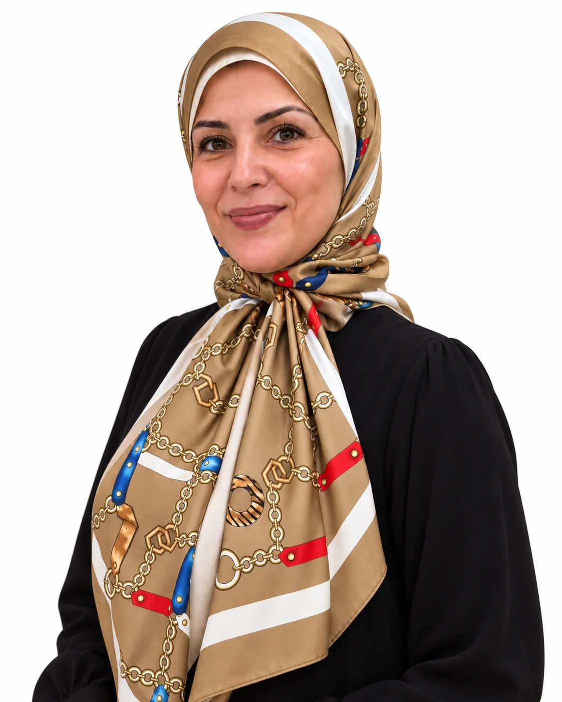 Foulard Éclat Camel, chaînes dorées