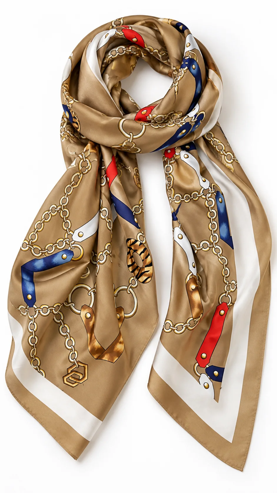 Foulard Éclat Camel, chaînes dorées
