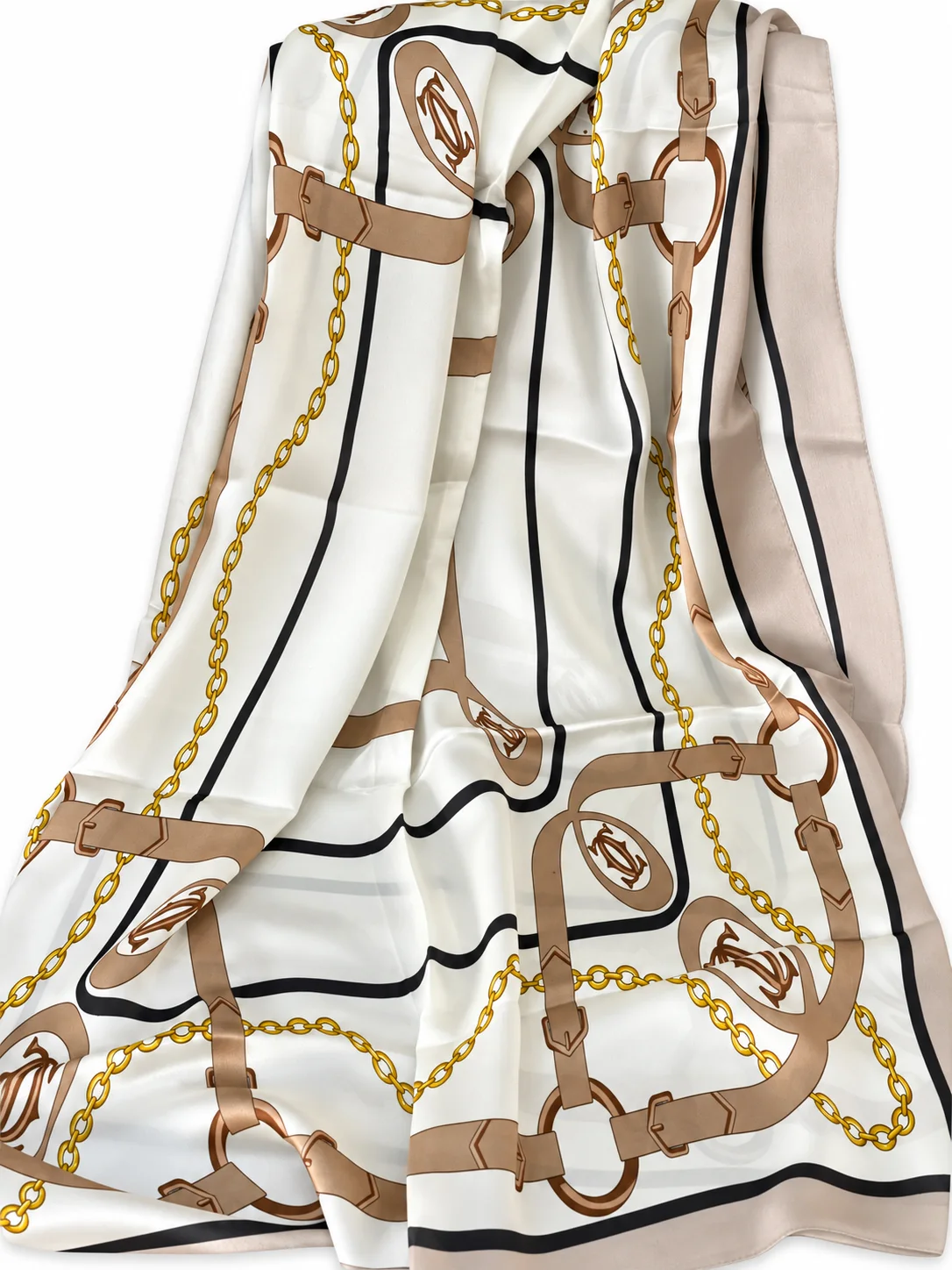Foulard Élégance Ivoire, taupe & doré