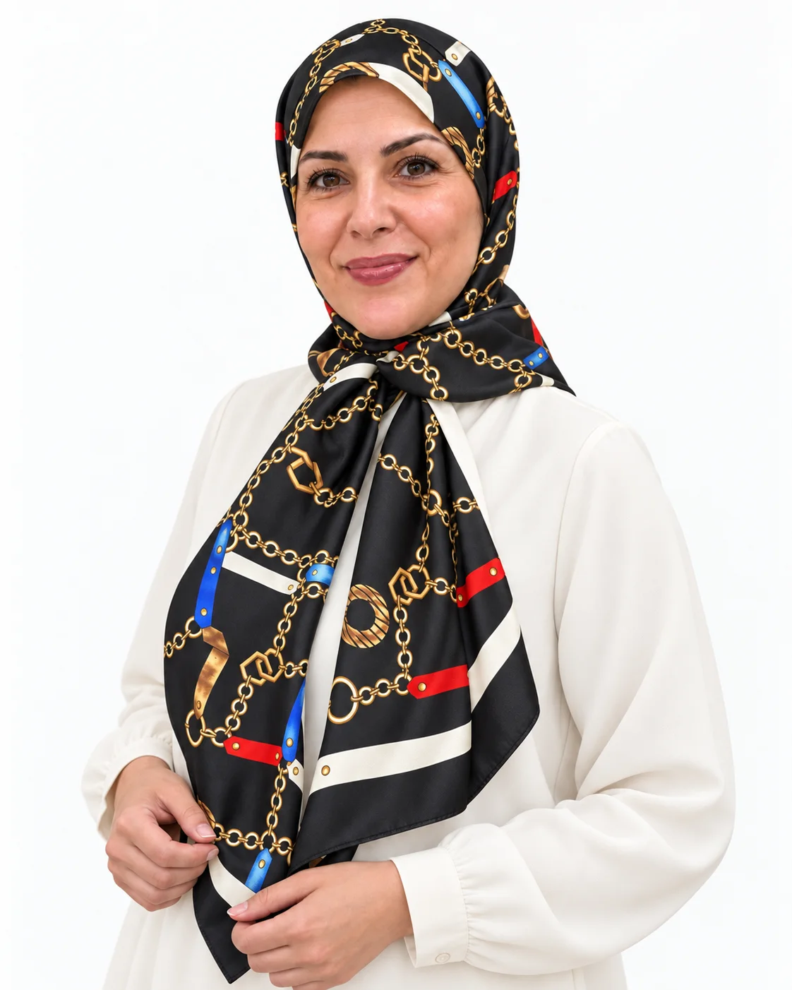 Foulard Éclat Noir, chaînes dorées