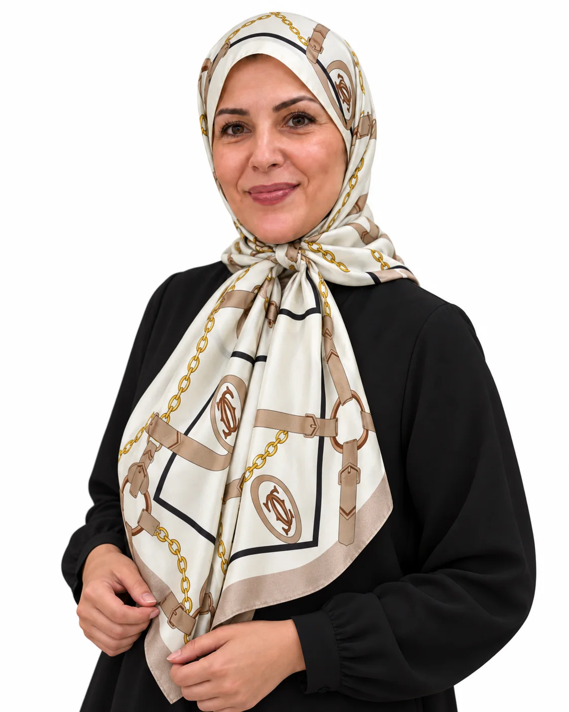 Foulard Élégance Ivoire, taupe & doré