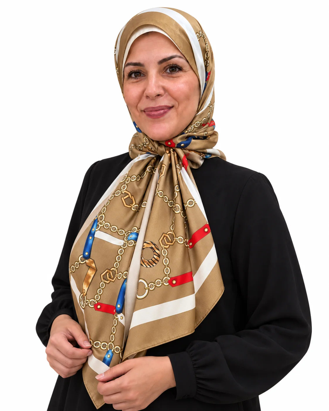 Foulard Éclat Camel, chaînes dorées