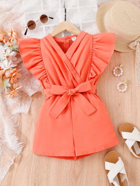 Petite fille Combishort à volants ceinturé