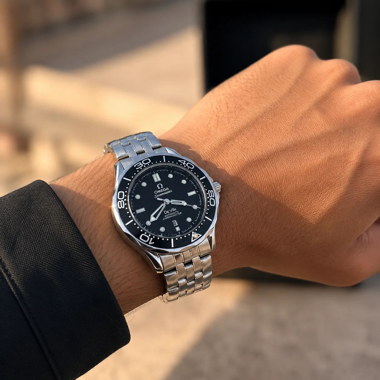 Montre Homme OMEGA Noire – Cadran Noir Sport & Élégant
