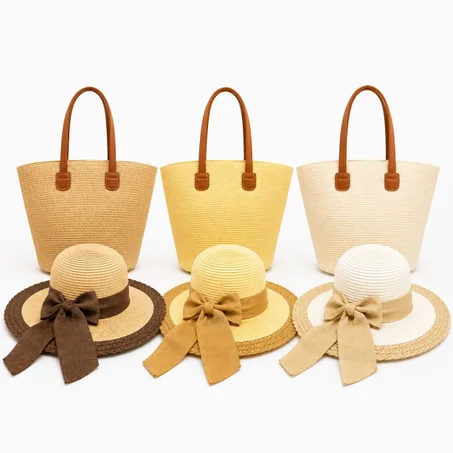 طقم حقيبة وقبعة صيفية | Straw Bag & Hat Set