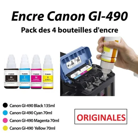 Canon Pack Bouteilles d'encre GI-490 pour les imprimantes PXMA G sèries