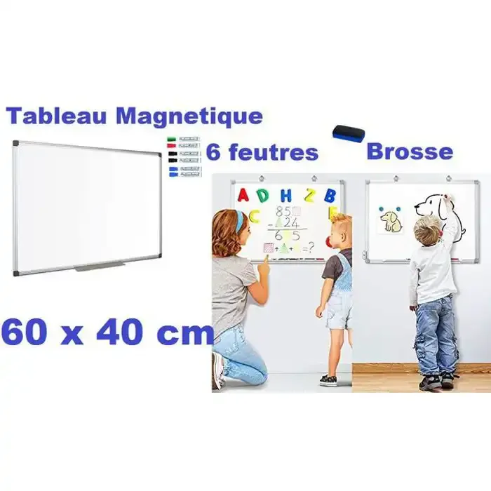 Tableau magnétique double faces 60 cm x 40 cm (feutre et craie)