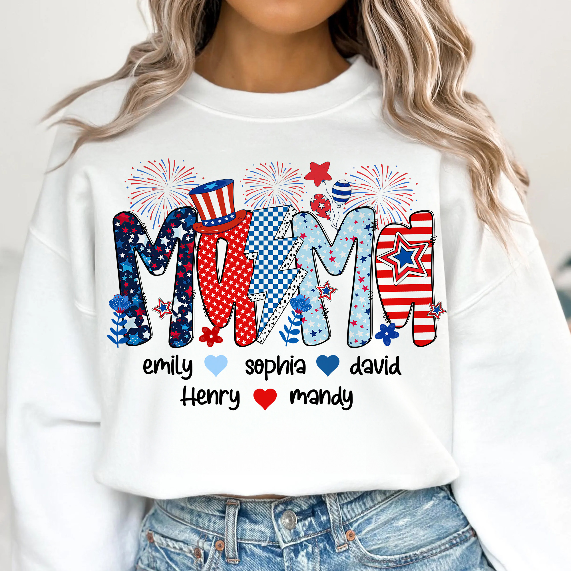 Preppy Mama 4th of July PNG – Glitter Floral American Mama Sublimation Design, Personalized Independence Day USA Mom Clipart