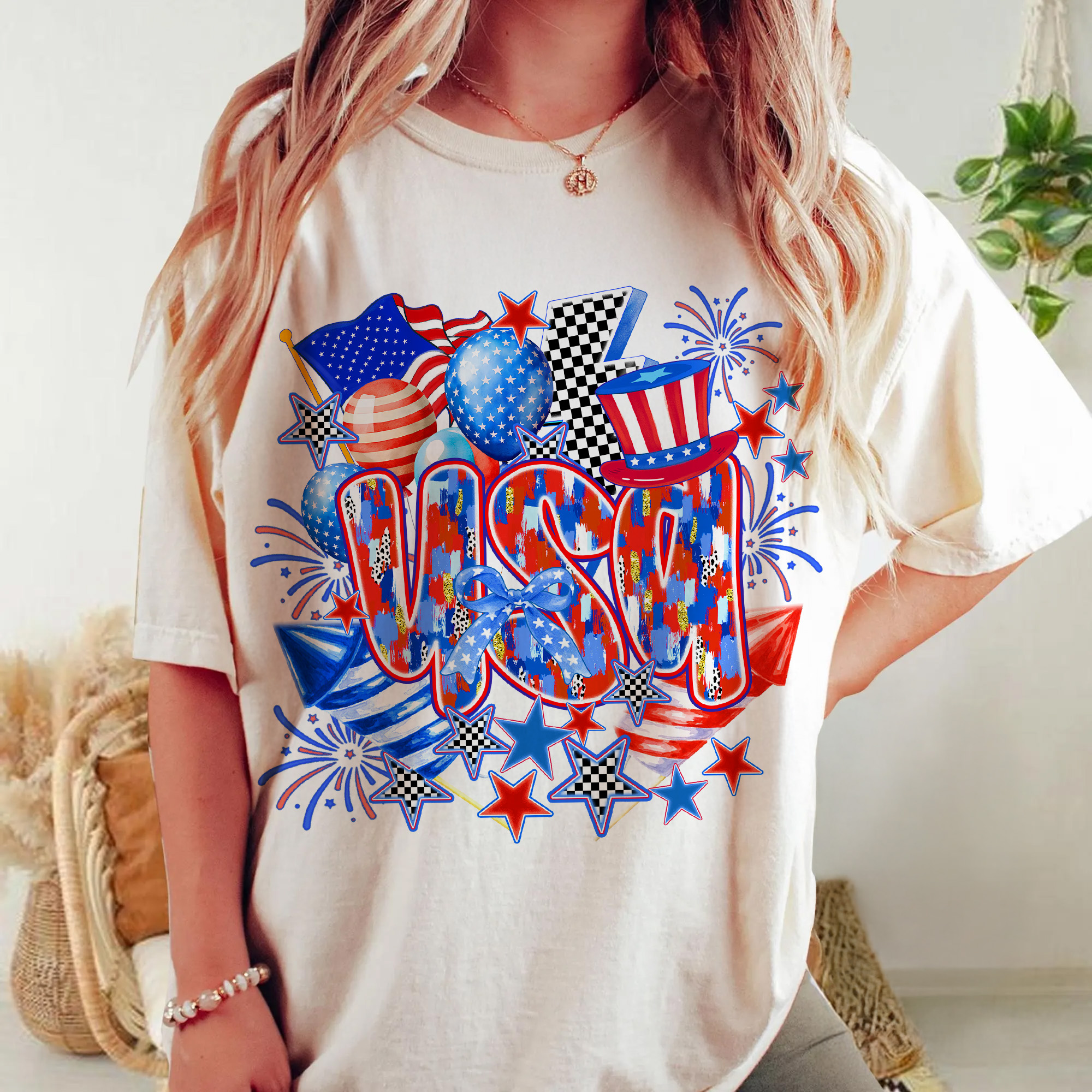 Coquette USA T-Shirt – Retro 4th of July Shirt for Women, Patriotic Girly Sublimation Tee, Vintage America Graphic Tee