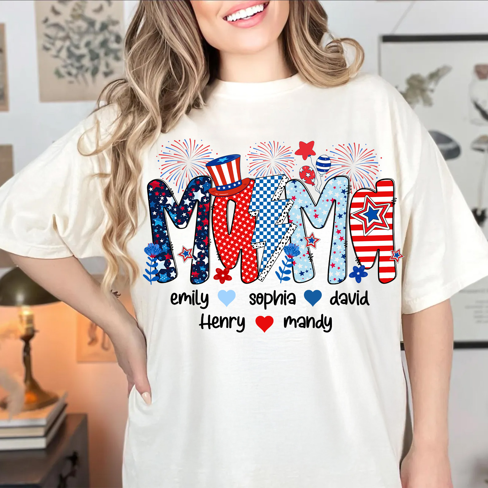 Preppy Mama 4th of July PNG – Glitter Floral American Mama Sublimation Design, Personalized Independence Day USA Mom Clipart
