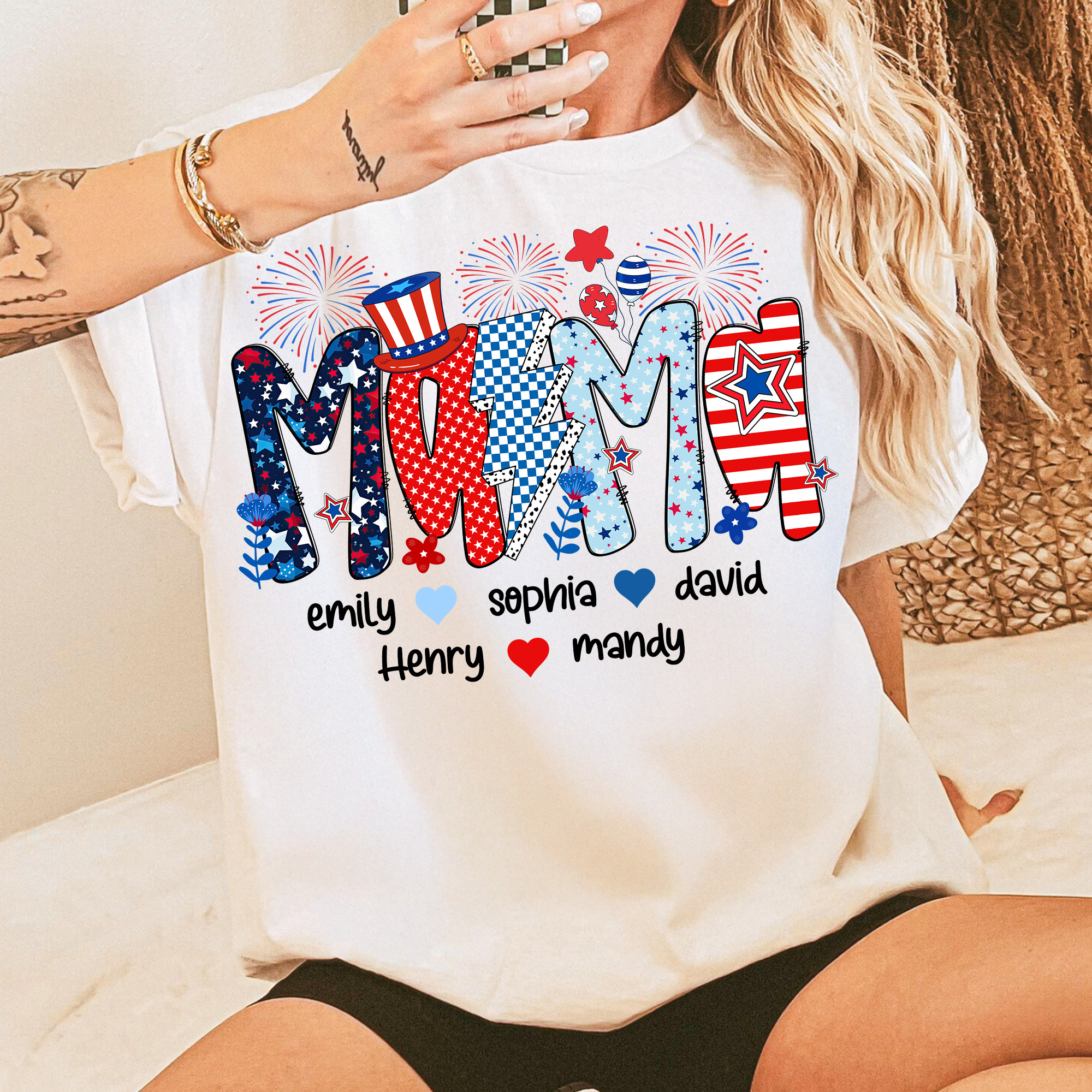Preppy Mama 4th of July PNG – Glitter Floral American Mama Sublimation Design, Personalized Independence Day USA Mom Clipart