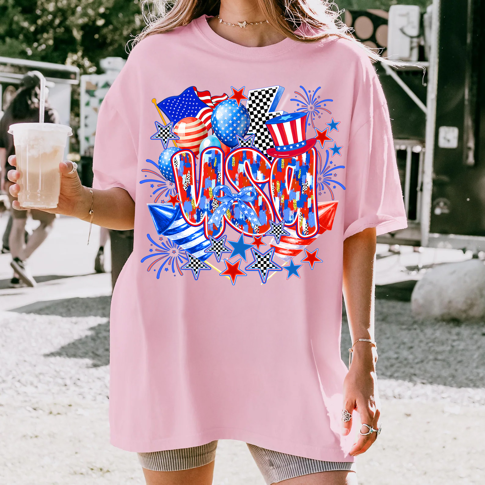 Coquette USA T-Shirt – Retro 4th of July Shirt for Women, Patriotic Girly Sublimation Tee, Vintage America Graphic Tee