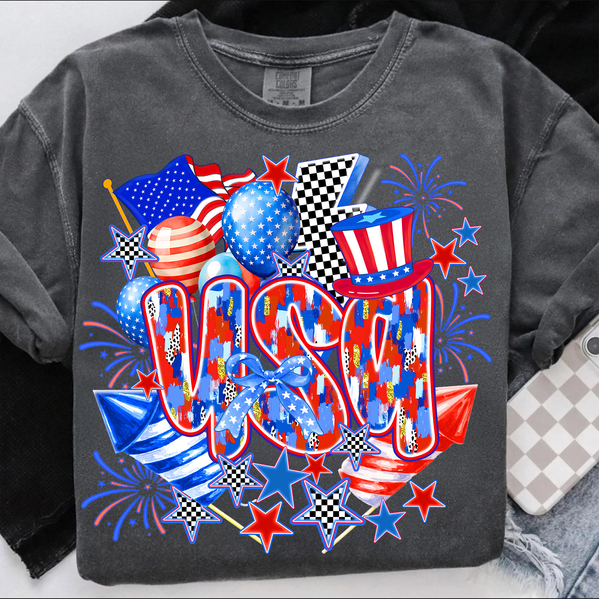Coquette USA T-Shirt – Retro 4th of July Shirt for Women, Patriotic Girly Sublimation Tee, Vintage America Graphic Tee