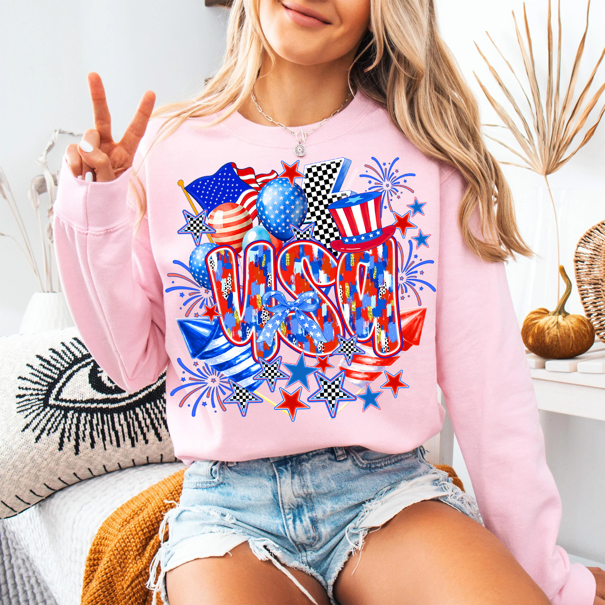 Coquette USA T-Shirt – Retro 4th of July Shirt for Women, Patriotic Girly Sublimation Tee, Vintage America Graphic Tee