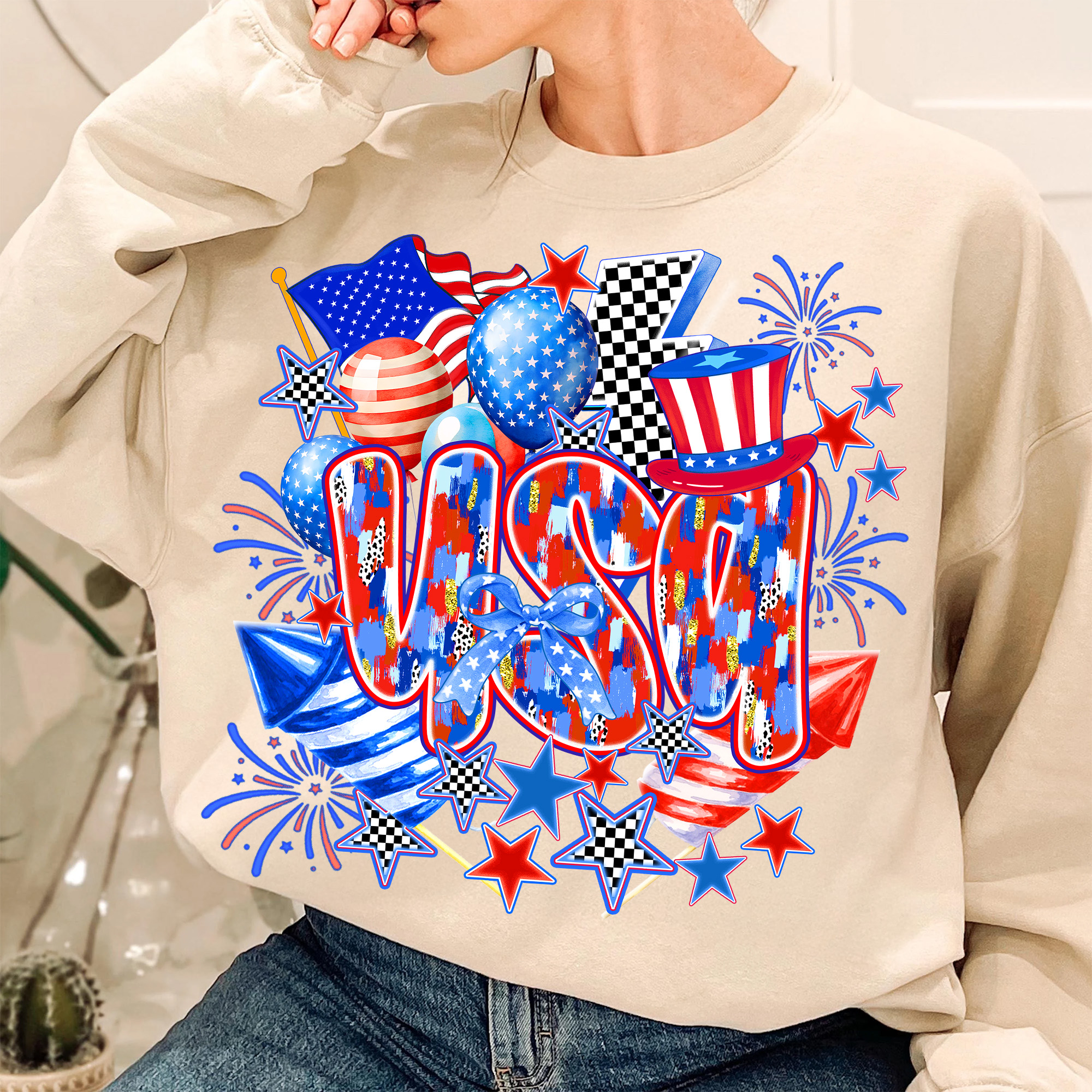 Coquette USA T-Shirt – Retro 4th of July Shirt for Women, Patriotic Girly Sublimation Tee, Vintage America Graphic Tee