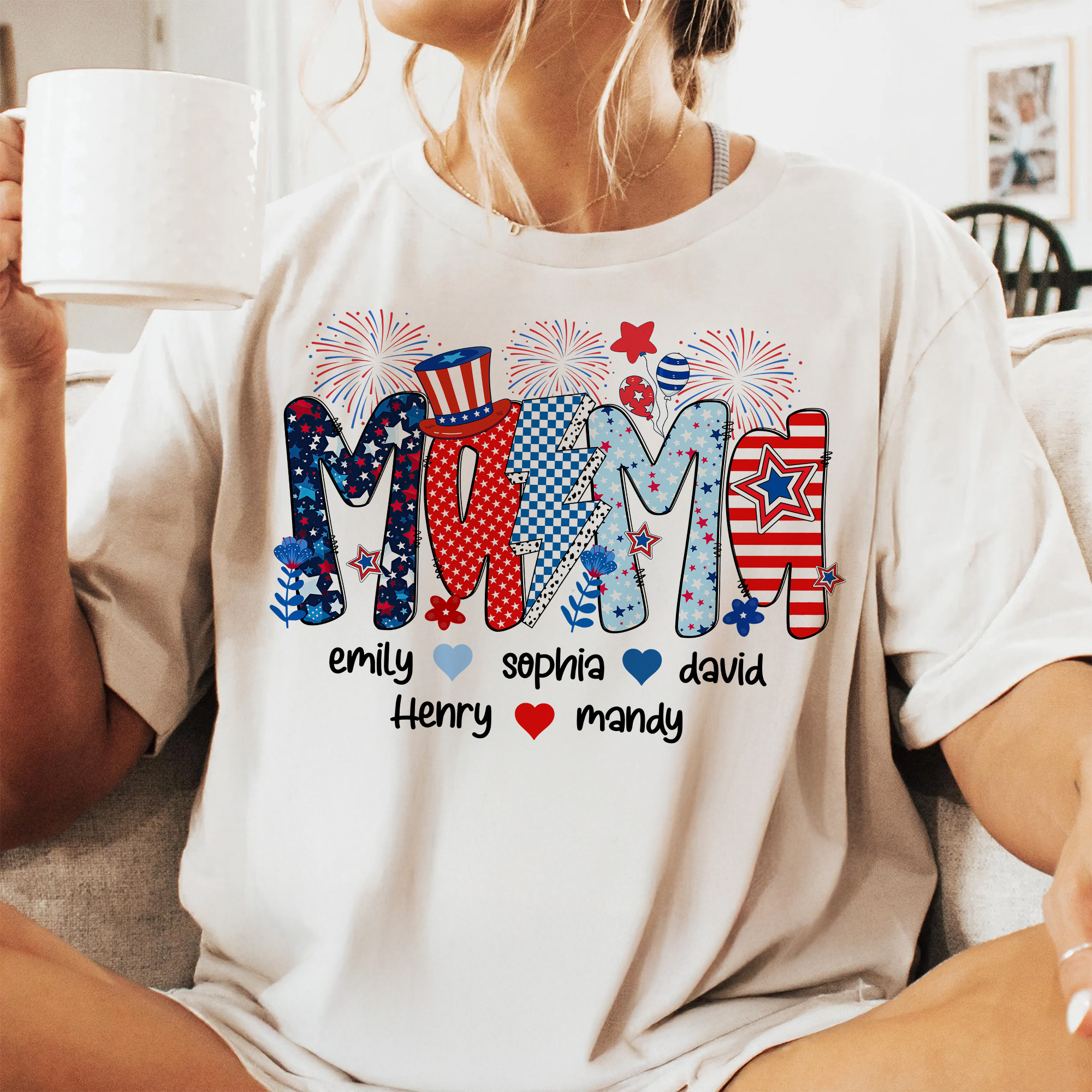 Preppy Mama 4th of July PNG – Glitter Floral American Mama Sublimation Design, Personalized Independence Day USA Mom Clipart