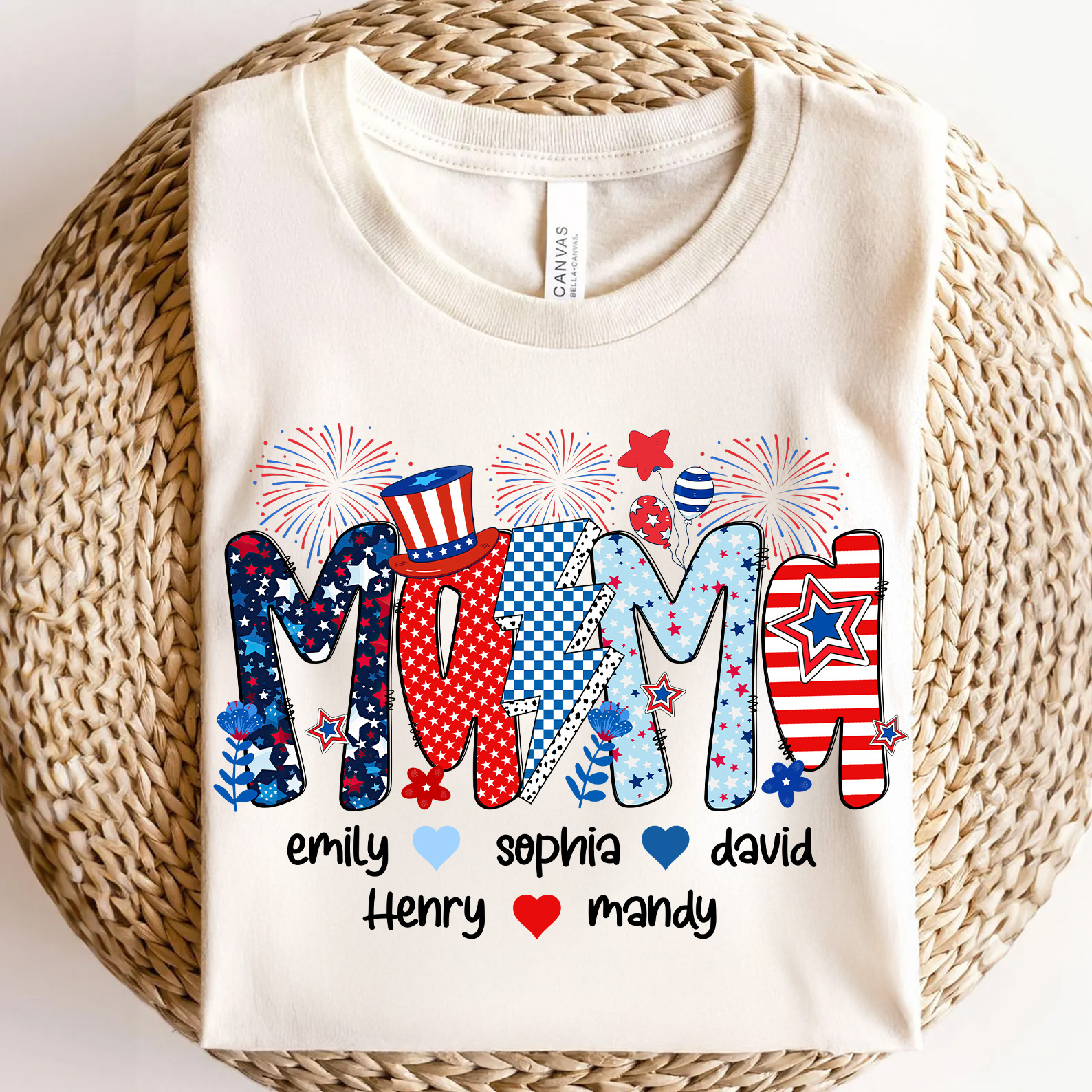Preppy Mama 4th of July PNG – Glitter Floral American Mama Sublimation Design, Personalized Independence Day USA Mom Clipart