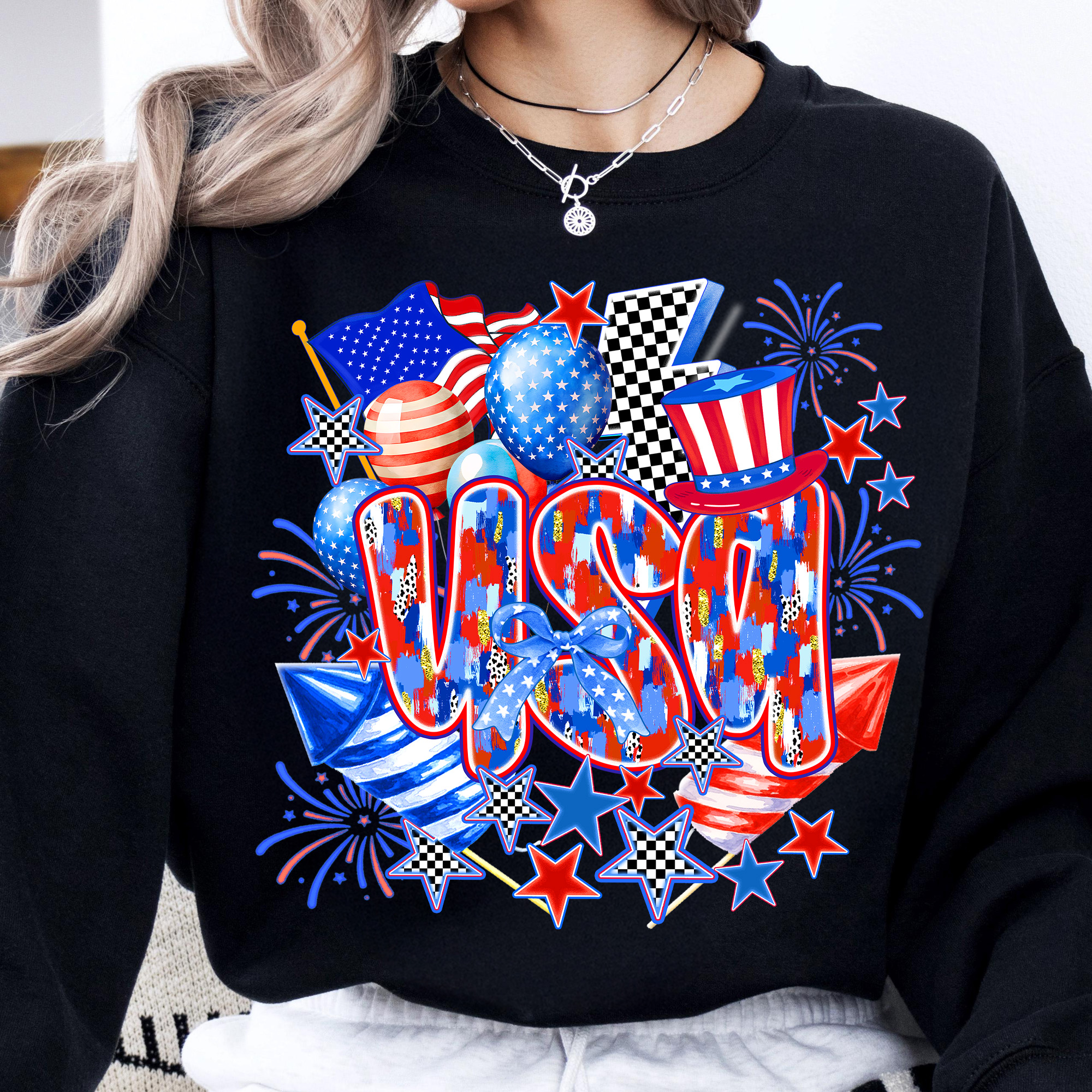 Coquette USA T-Shirt – Retro 4th of July Shirt for Women, Patriotic Girly Sublimation Tee, Vintage America Graphic Tee