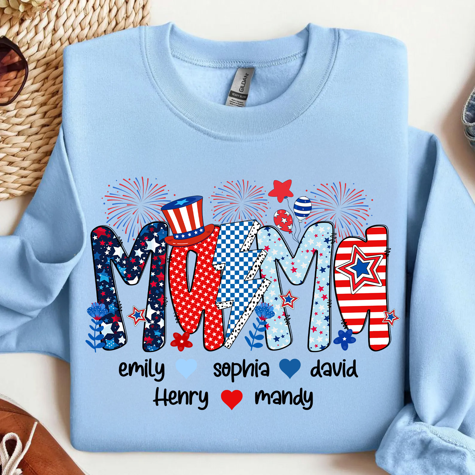 Preppy Mama 4th of July PNG – Glitter Floral American Mama Sublimation Design, Personalized Independence Day USA Mom Clipart