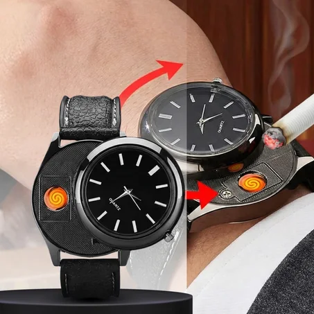 ساعة كوارتز مع ولاعة للسجائر