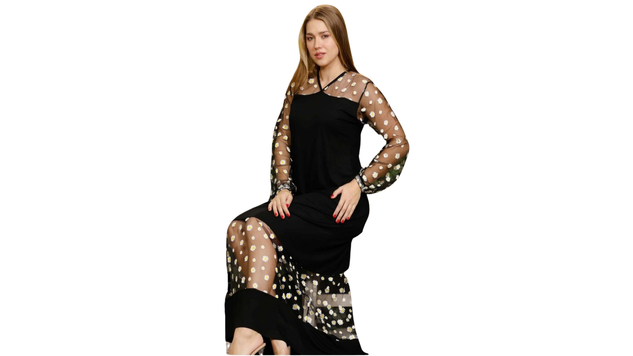 Robe noire longue "Fleur de Nuit"
