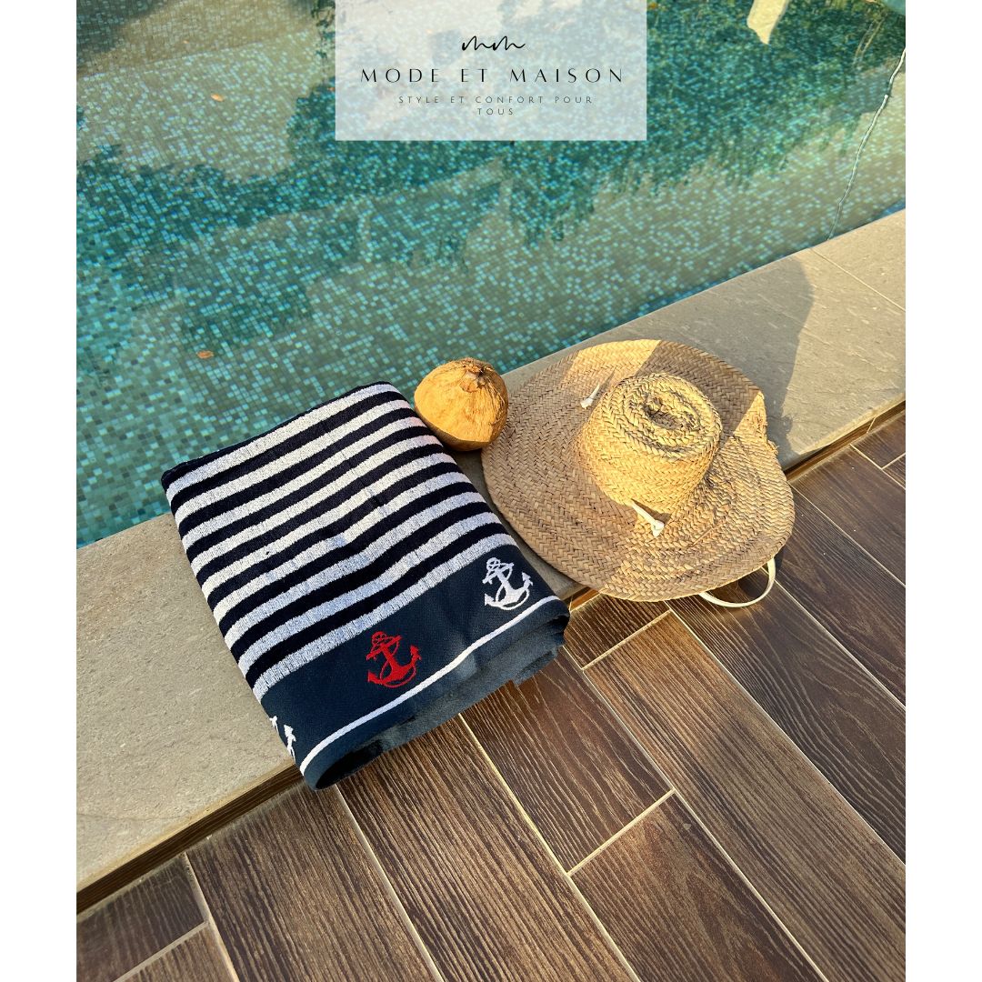 Serviette de plage "Marinière Ancre"