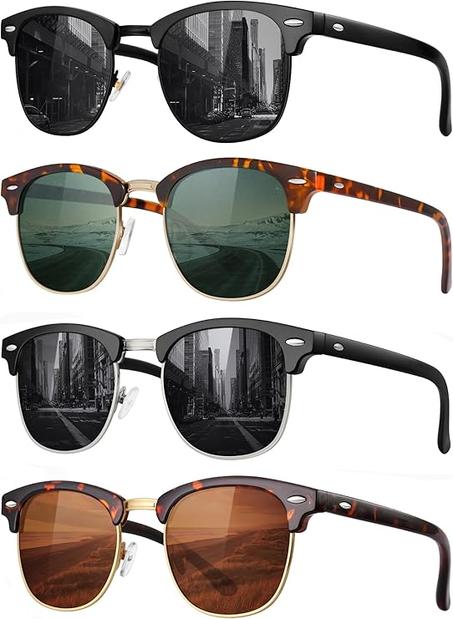 Gafas de sol polarizadas clásicas para hombres y mujeres, estilo retro, con montura semirmara, gafas de sol con protección UV 100%