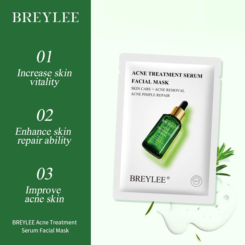 ماسك بريلي الورقي لعلاج حب الشباب – BREYLEE Acne Facial Mask بخلاصة شجرة الشاي | تهدئة البثور وتنقية البشرة | قطعة واحدة 25مل