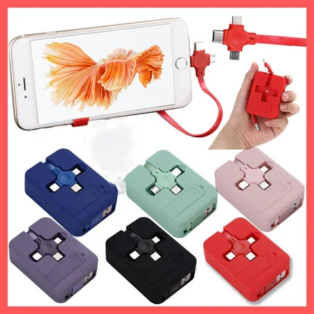 4 in 1 Retractable Type-C Micro USB Cable Data Cable with Phone Holder USB Charg