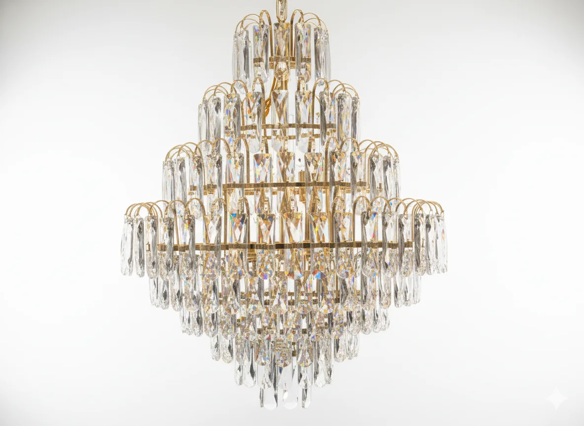 Lustre Grandiose en Cristal et Finition Dorée – Élégance Royale