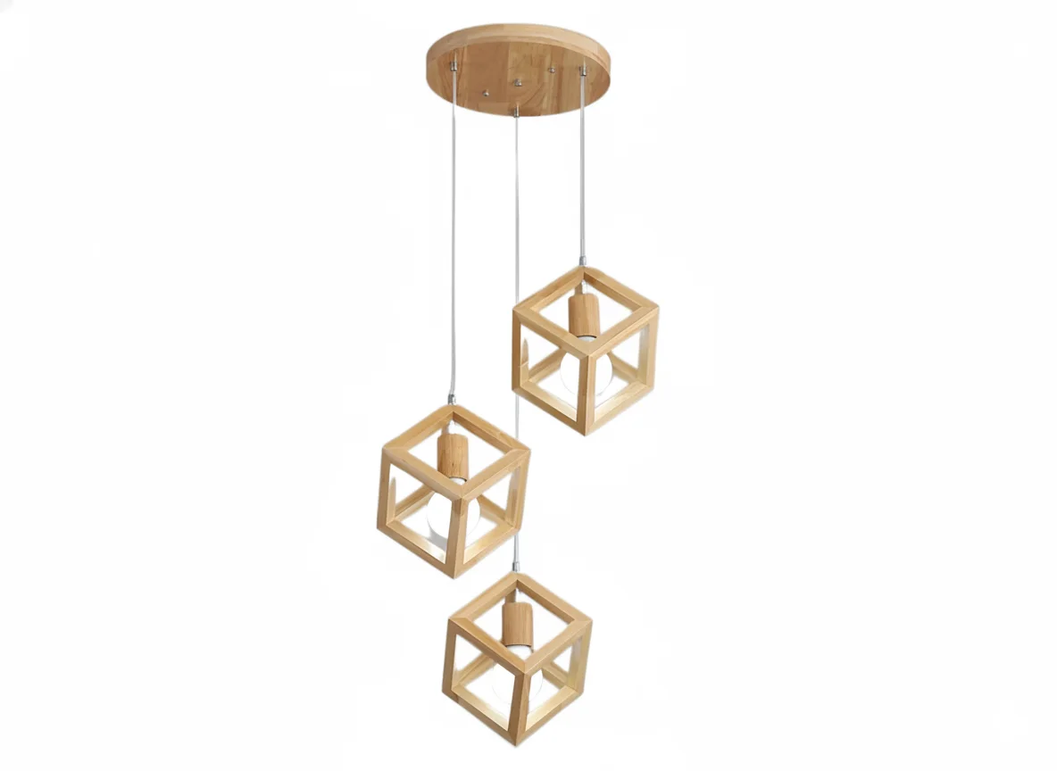 Suspension Design Triade Cubique en Bois Naturel