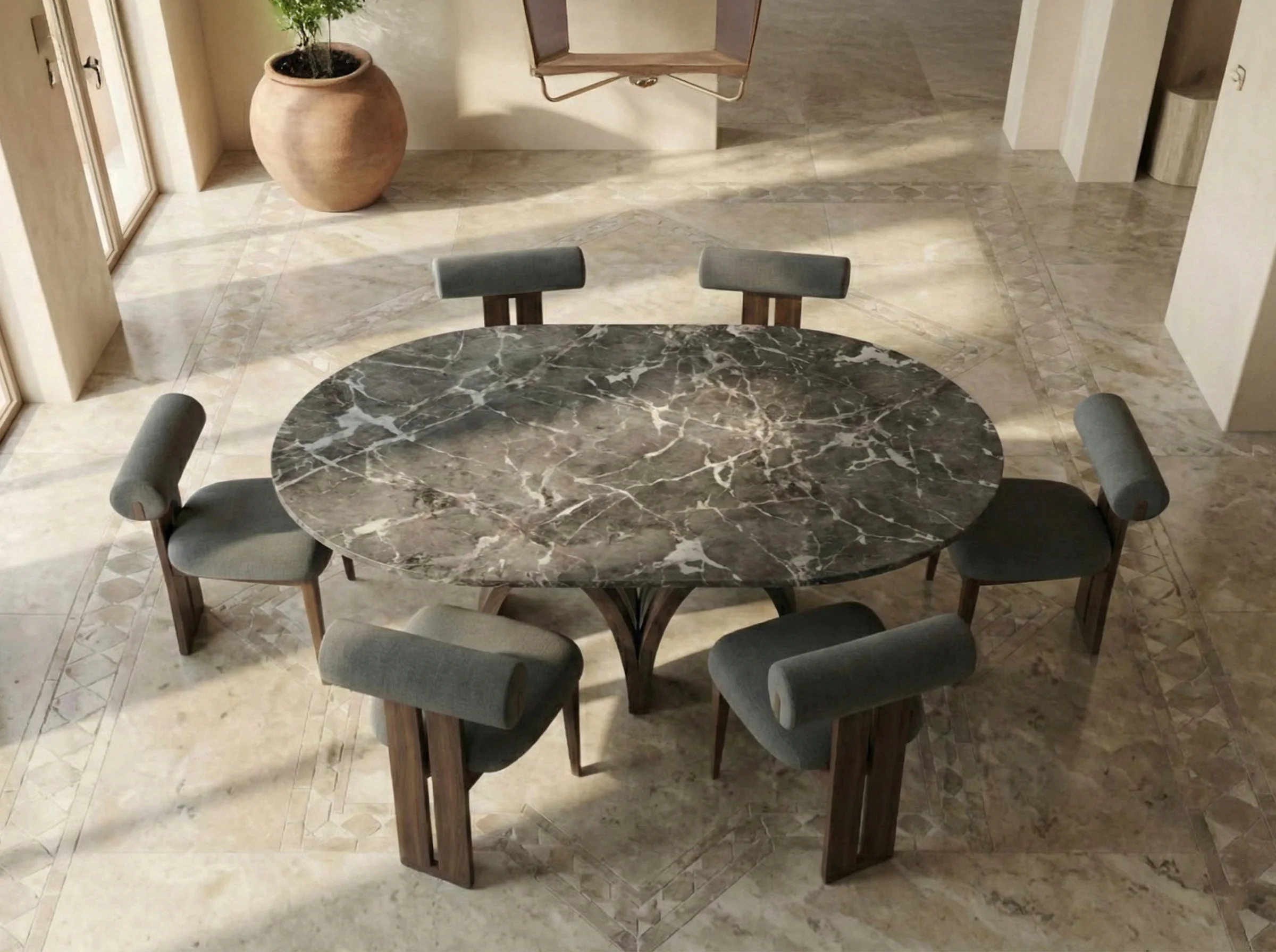 la table a manger en marbre gris de Sainte-Anne _ VOLUBILIS