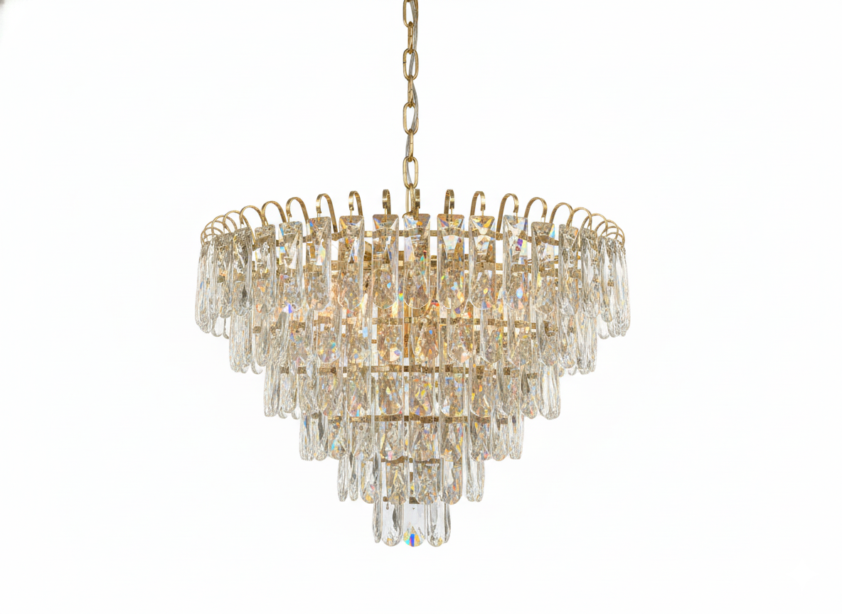 Lustre Élégant en Cristal et Or – Design Contemporain