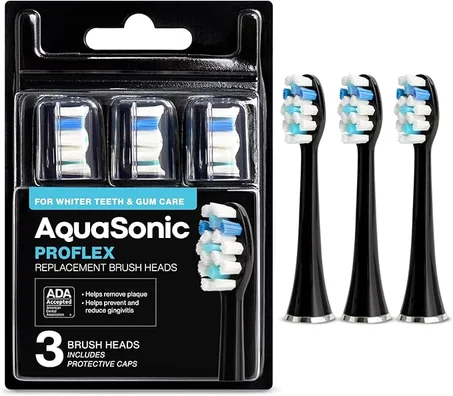AquaSonic Cabezales de cepillo de repuesto originales Proflex | Aceptado por ADA | para dientes más blancos y cuidado de las encías | Compatible con muchos mangos de cepillo de dientes AquaSo