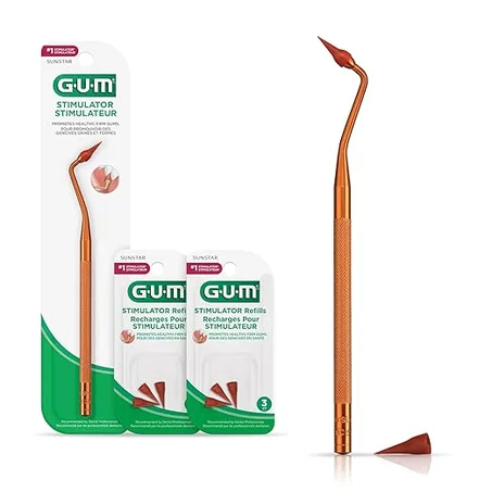 GUM Estimulador con mango permanente - Masajeador de mango largo para eliminar la placa y promover la salud (mango + 2 paquetes de recarga)
